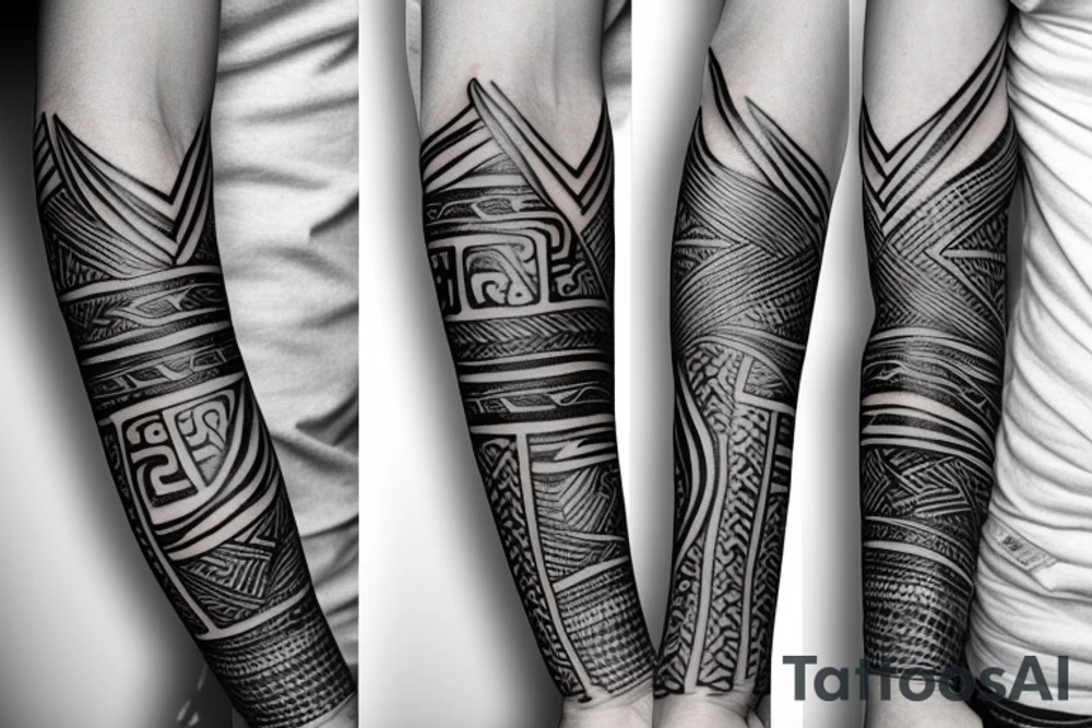 tribal flame arm sleeve tattoo idea
