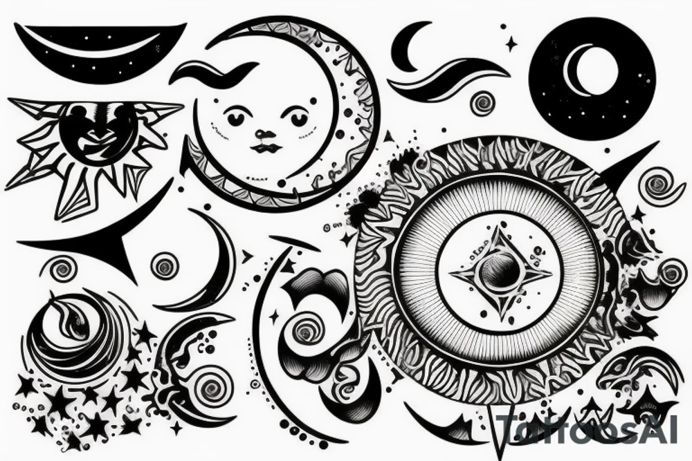 Sun, moon and orions belt tattoo idea