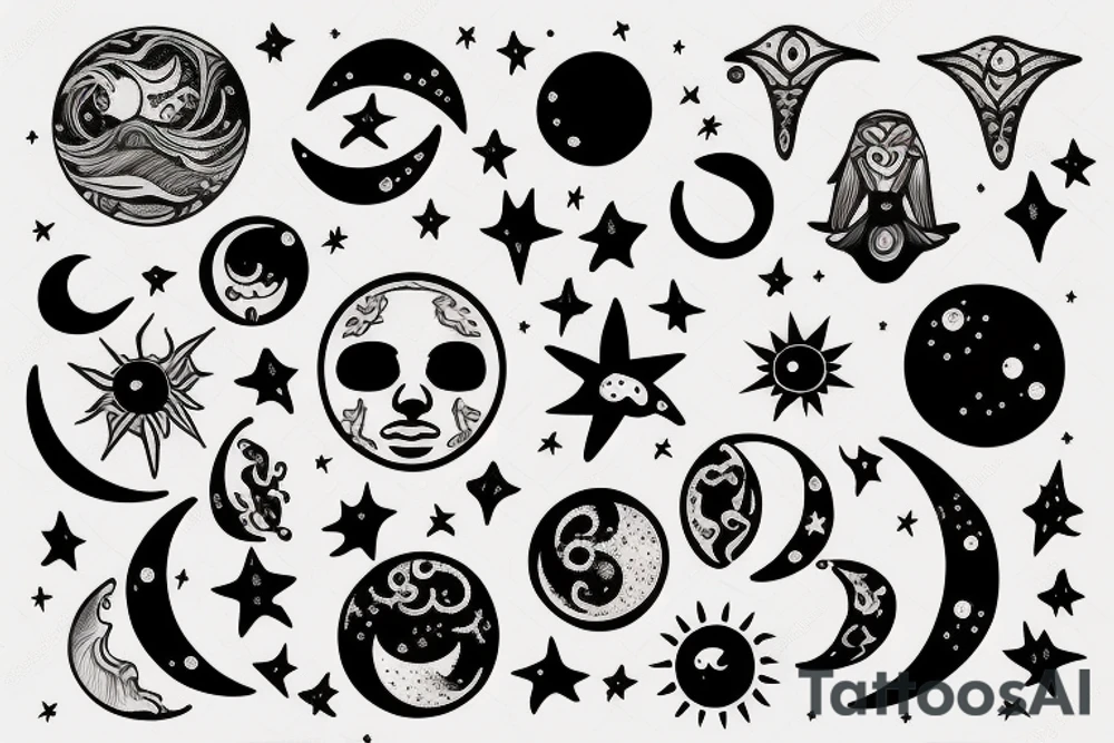 Sun, moon and orions belt tattoo idea