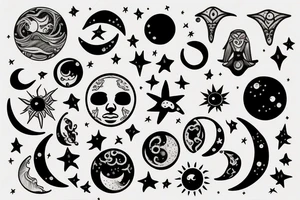 Sun, moon and orions belt tattoo idea