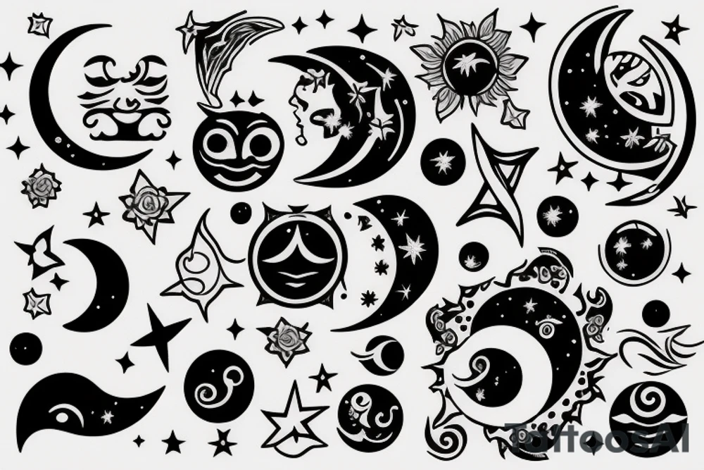 Sun, moon and orions belt tattoo idea