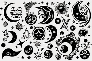 Sun, moon and orions belt tattoo idea