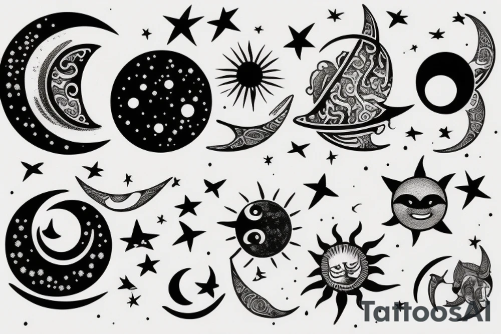 Sun, moon and orions belt tattoo idea