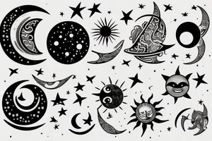 Sun, moon and orions belt tattoo idea