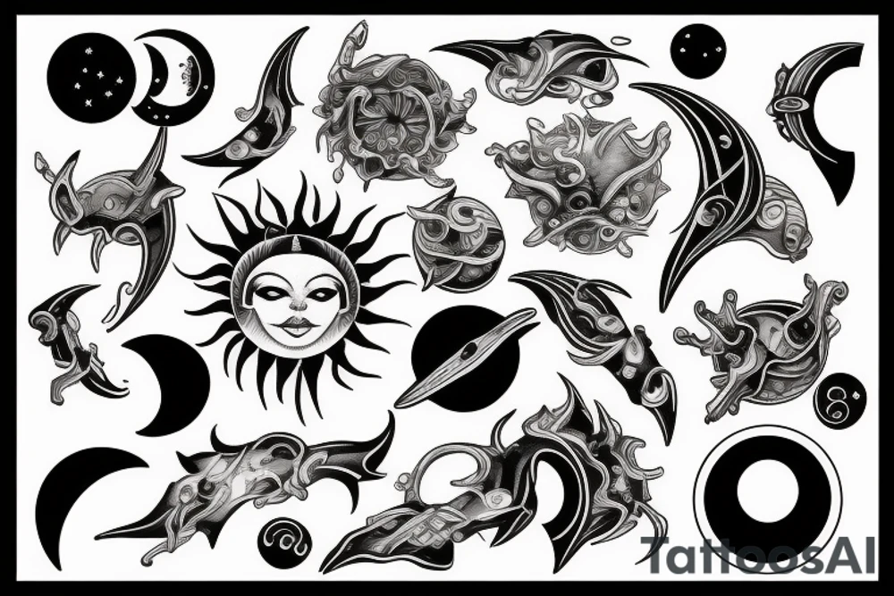 Sun, moon and orions belt tattoo idea