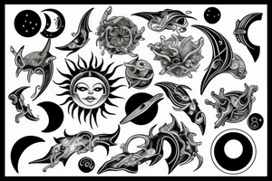 Sun, moon and orions belt tattoo idea