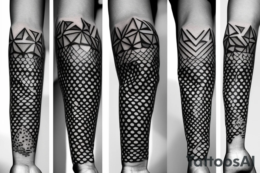 geometric trash polka sleeve tattoo idea