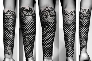 geometric trash polka sleeve tattoo idea