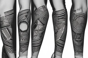 geometric trash polka half sleeve tattoo idea