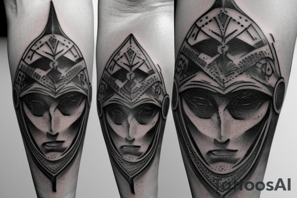 gladiator helmet with scratches tattoo idea