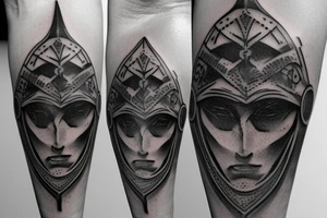 gladiator helmet with scratches tattoo idea