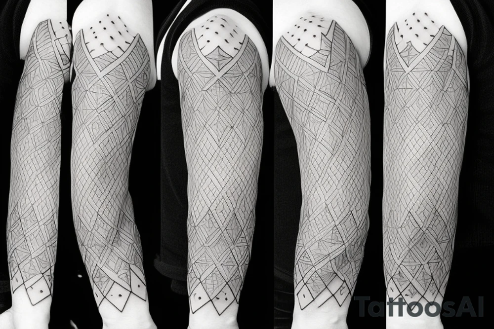 geometric tattoo sleeve. Split into sections with solid black lines tattoo idea