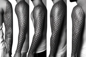 geometric tattoo sleeve. Split into sections with solid black lines tattoo idea