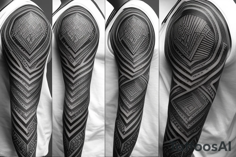 geometric tattoo sleeve. Split into sections with solid black lines. jedi logo tattoo idea