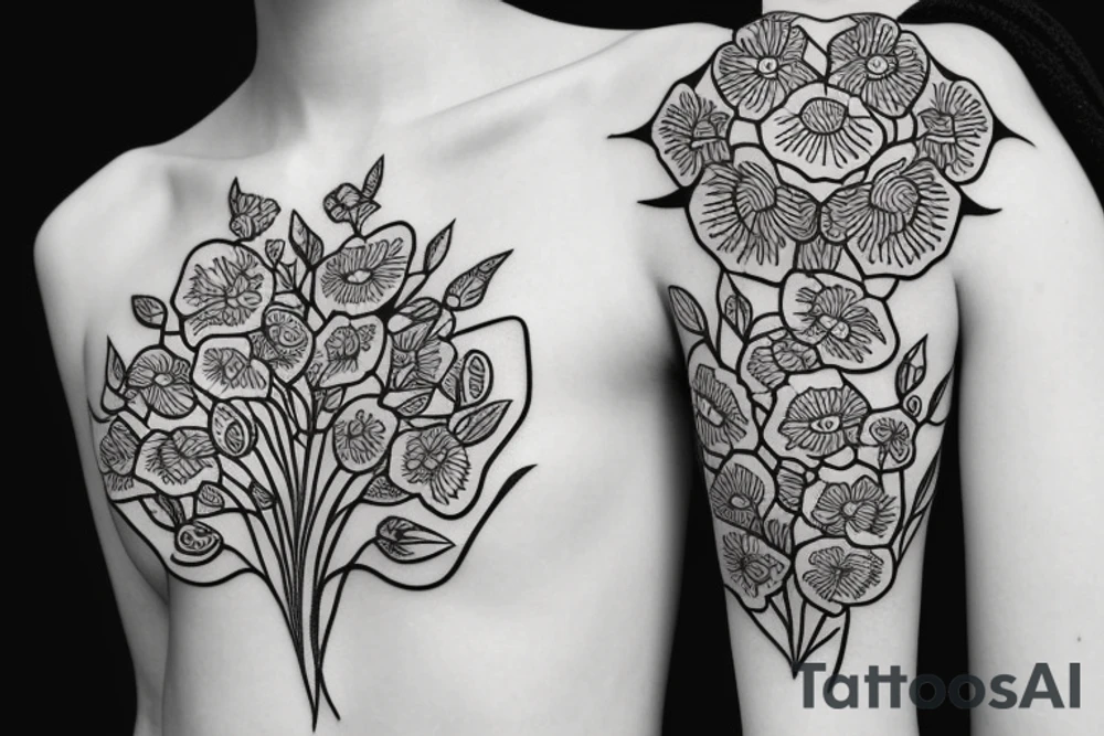 viburnum and poppy with Ukrainian patterns tattoo idea