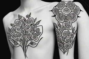 viburnum and poppy with Ukrainian patterns tattoo idea