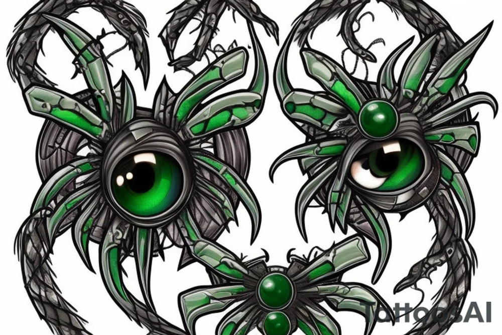 Gothic spider with emerald in abdomem and gems for eyes tattoo idea