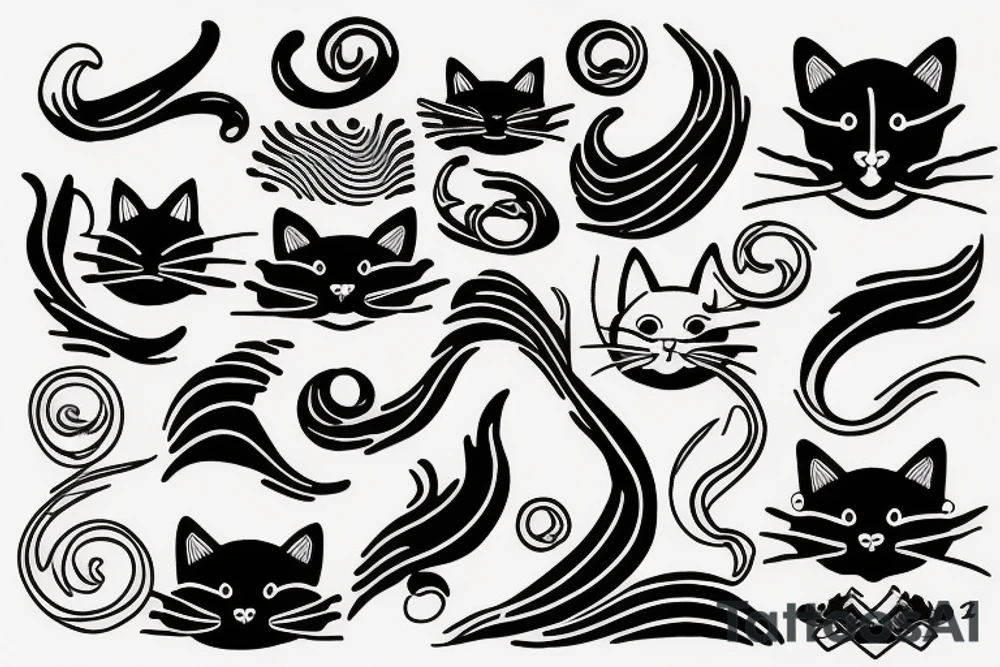 cat and waves tattoo idea