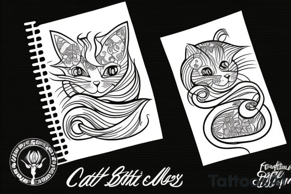 cat and waves tattoo idea