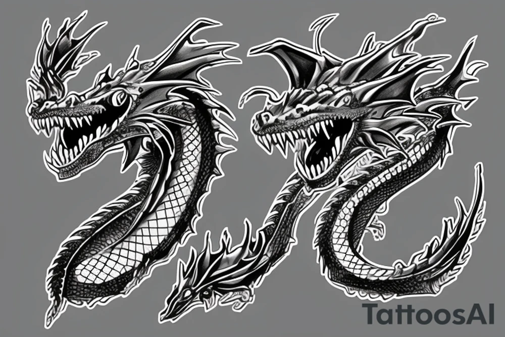 Realistic dragon with open mouth tattoo idea