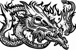 Realistic dragon head with open mouth spewing flames tattoo idea