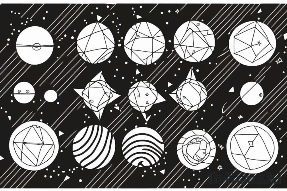 solar system with line tattoo idea