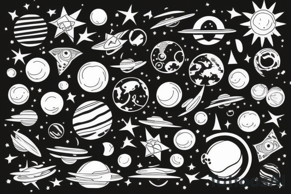 solar system with line tattoo idea
