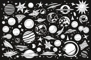 solar system with line tattoo idea