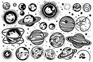 solar system with line tattoo idea