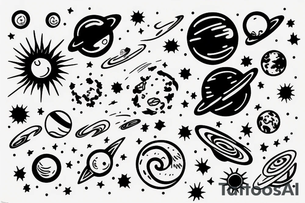 solar system with line tattoo idea