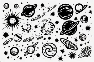 solar system with line tattoo idea