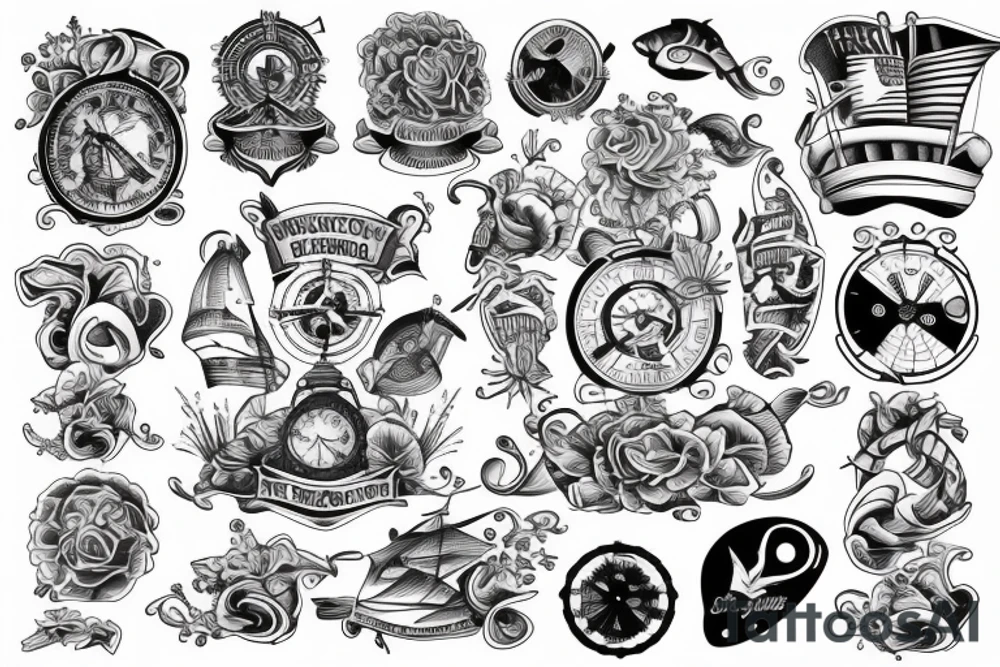 Half sleeve with nautical theme tattoo idea