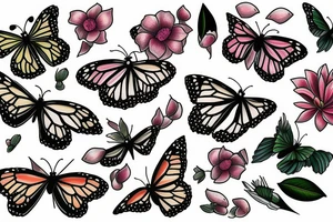 Monarch flying over magnolia blossoms tattoo idea