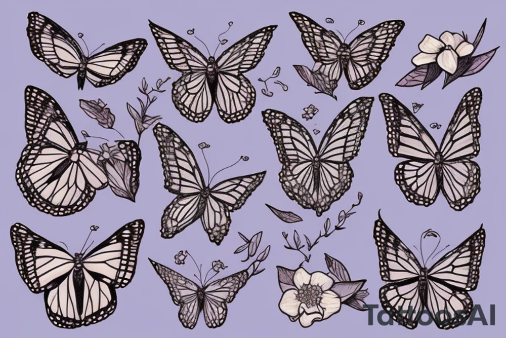 Monarch flying over magnolia blossoms tattoo idea