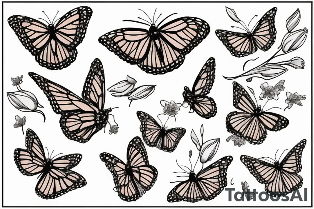 Monarch flying over magnolia blossoms tattoo idea