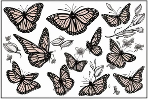Monarch flying over magnolia blossoms tattoo idea