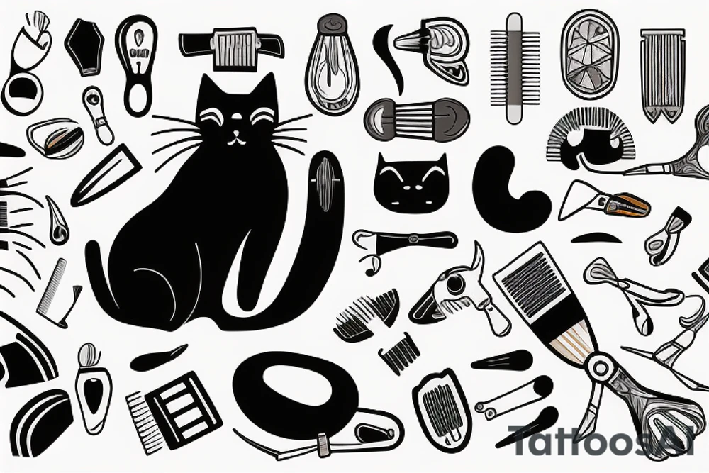 Funny cat grooming himself tattoo idea