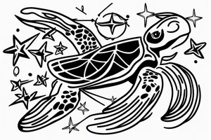 Turtle swimming with Sagittarius constellation behind tattoo idea