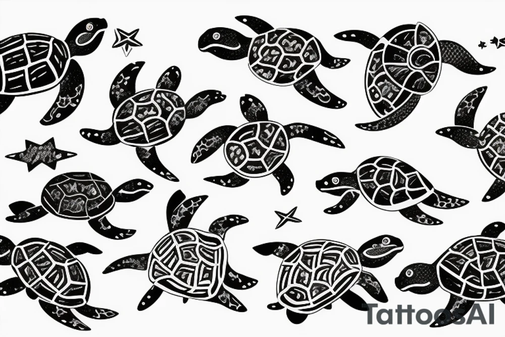 Turtle swimming with Sagittarius constellation behind tattoo idea