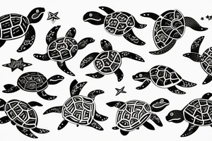 Turtle swimming with Sagittarius constellation behind tattoo idea