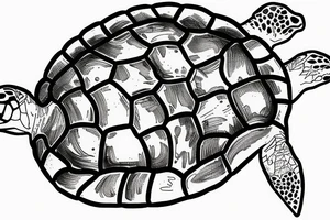 Fine line realistic Turtle swimming with Sagittarius constellation behind tattoo idea