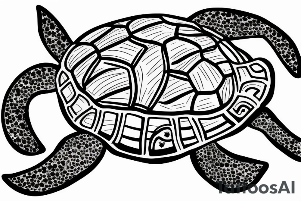 Fine line realistic Turtle swimming with Sagittarius constellation behind tattoo idea