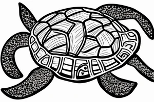 Fine line realistic Turtle swimming with Sagittarius constellation behind tattoo idea