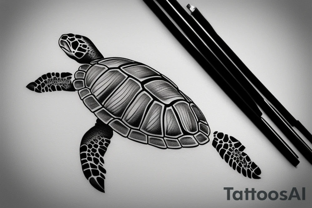 Fine line realistic Turtle tattoo idea