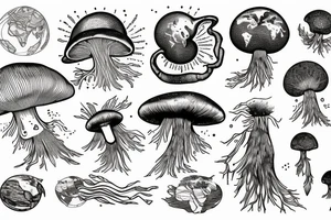 atomic mushroom wraps its roots around the planet earth tattoo idea