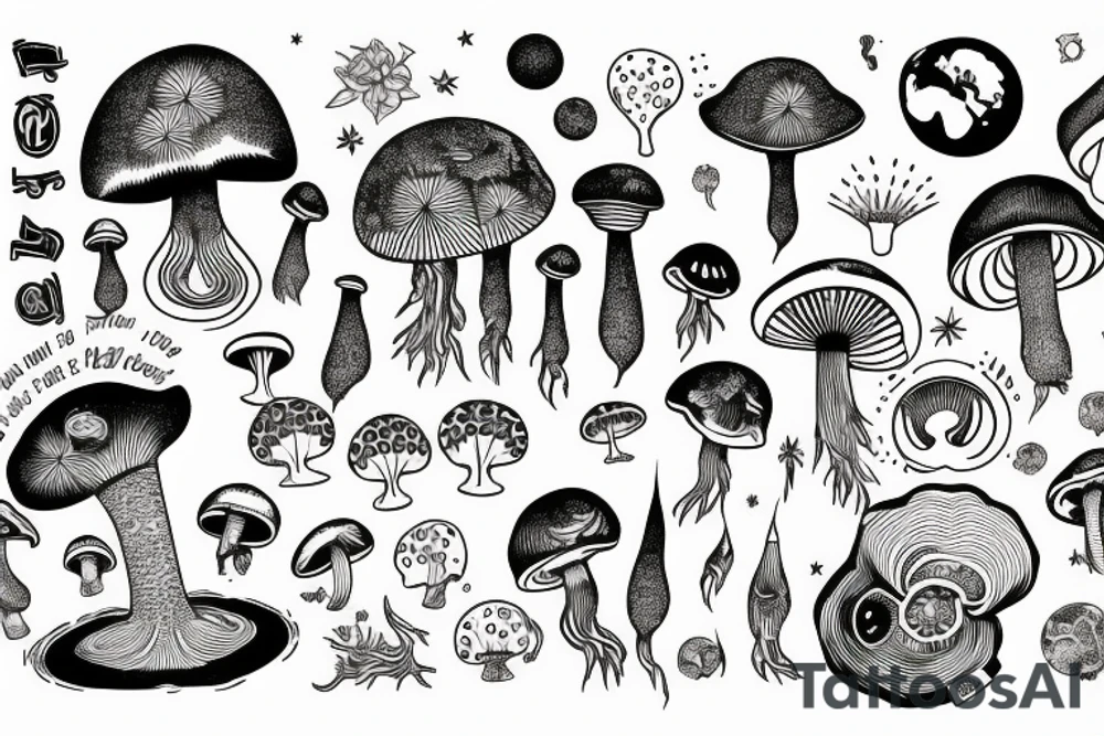 atomic mushroom wraps its roots around the planet earth tattoo idea