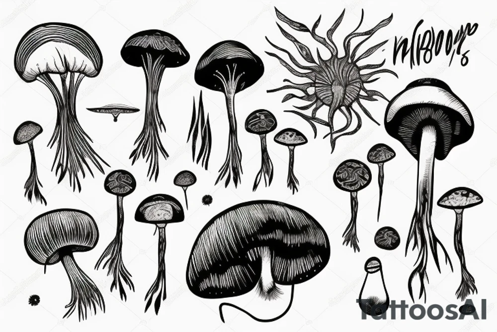 atomic mushroom wraps its roots around the planet earth tattoo idea
