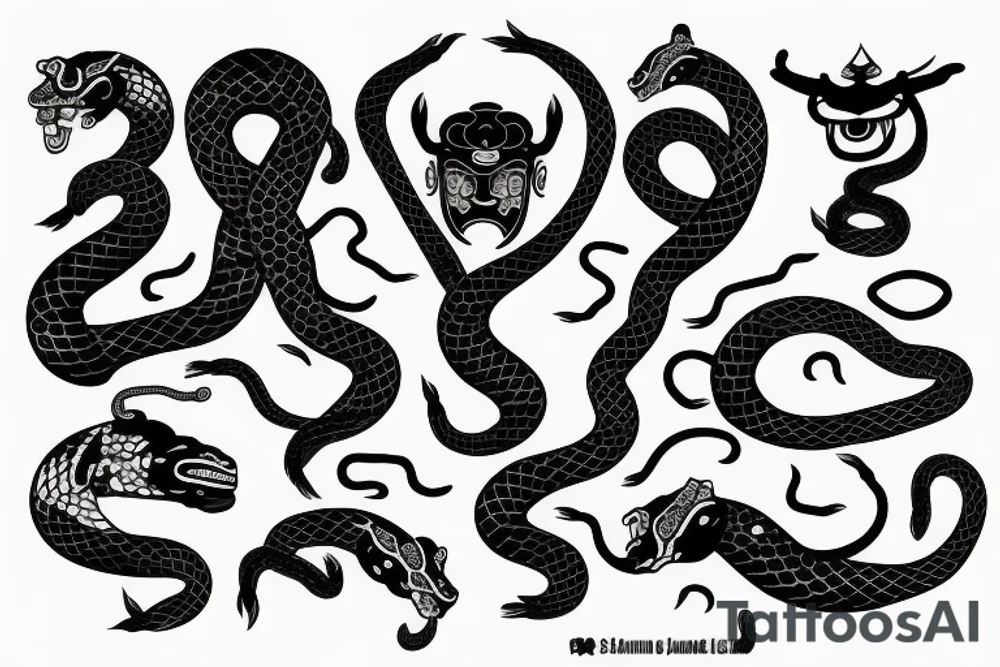 Hanja mask with snakes and samurai tattoo idea