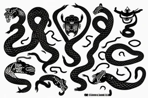 Hanja mask with snakes and samurai tattoo idea