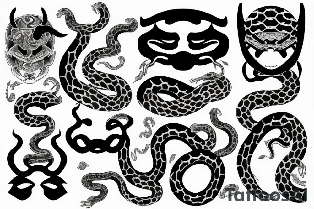 Hanja mask with snakes and samurai tattoo idea
